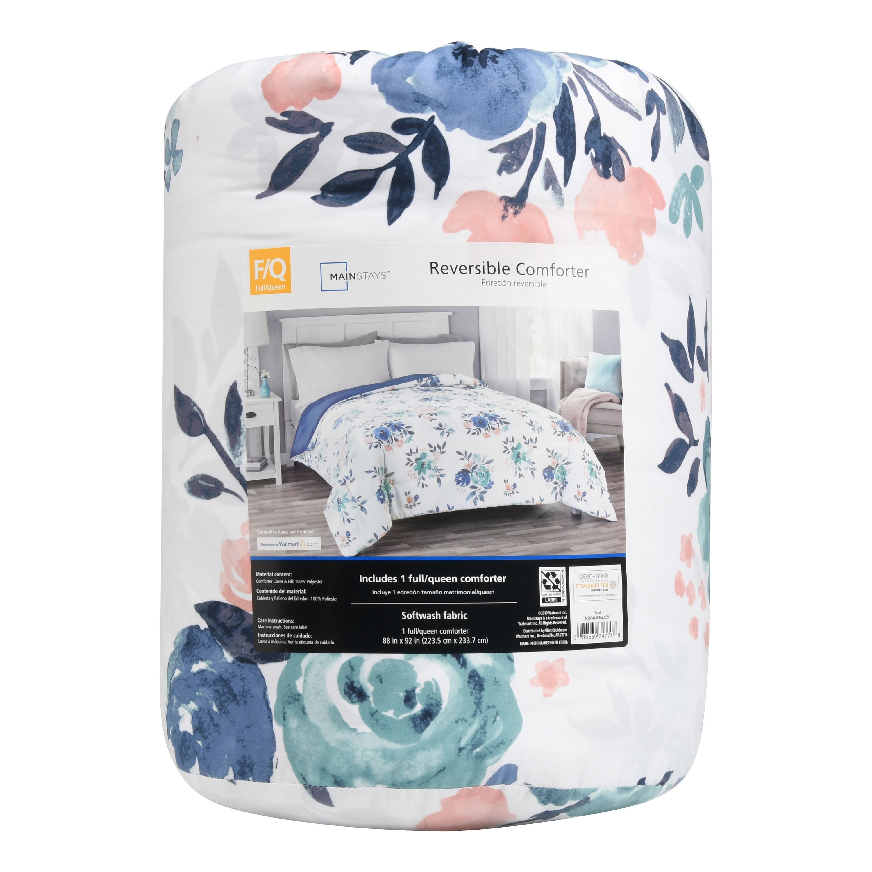 Mainstays Floral Reversible Ultra Soft Comforter, Full/Queen
