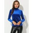 thumbnail image 2 of Blusa básica de cuello alto de terciopelo elástico con cuello simulado para mujer Azul Real L, 2 of 5