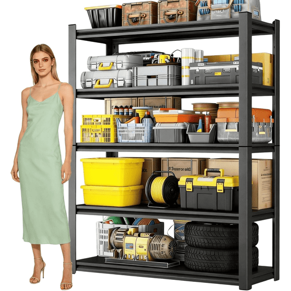78''H Metal Garage Shelving, 5-Tier Heavy Duty Shelving Unit, Adjustable Garage Storage Shelves, Utility Rack Shelf for Industries, Warehouses, Basement (Black, 72''H*40''W*16''D, 5 Tier)