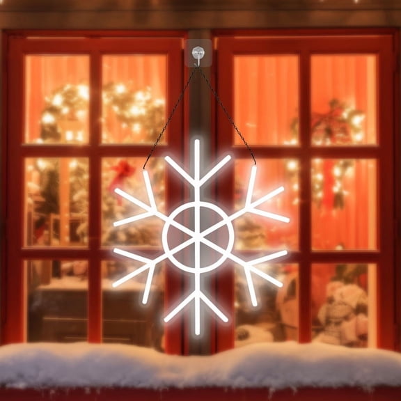 14 Inch Snowflake Sign with Timer Function - Neon LED Christmas Night Light for Tree, Wall & Bedroom Decor | Xmas Wedding Party Decorative Lamp, Holiday Gift