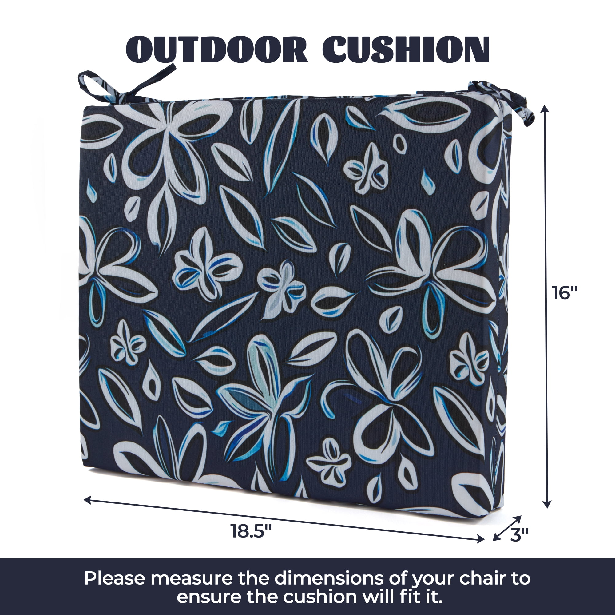 UNIKOME 4-Pack Outdoor Patio Seat Cushions, Water-Resistant High-Density Foam, 18.5 x 16 x 3 inch, Blue Floral