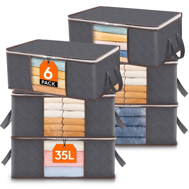 Bolsa de almacenamiento de ropa Lifewit, paquete de 6 con asa reforzada, color gris