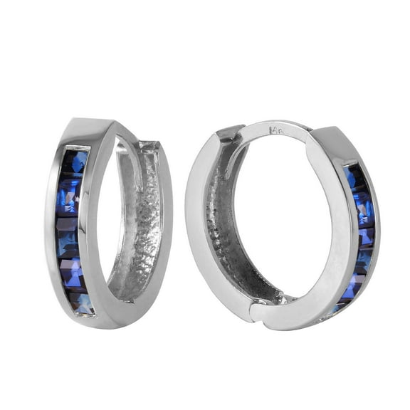 Galaxy Gold 14K White Gold 1.30 Carat Natural Sapphire Huggie Earrings - September Birthstone - Truth & Nobility - Fine Jewelry for Women