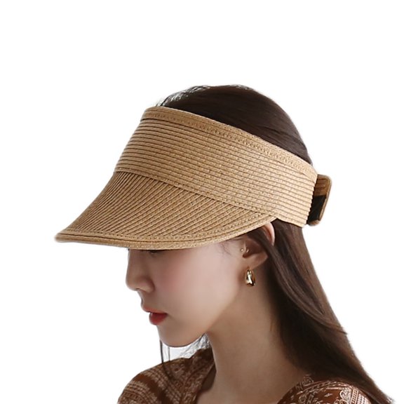 WITHMOONS Womens Wide Brim Sun Visor Foldable Straw Beach Hat KRV1201 (Beige)
