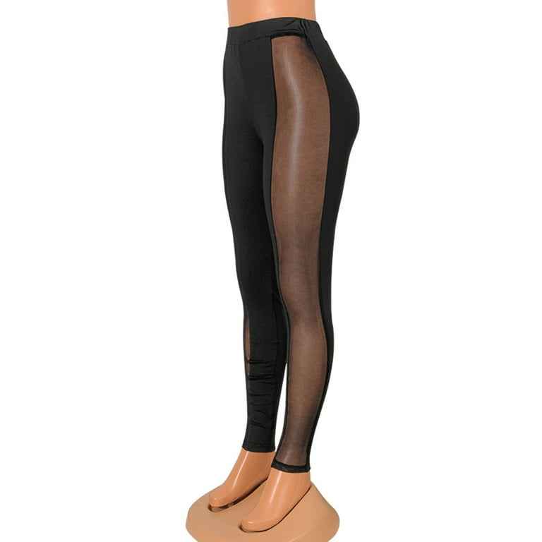 TiaoBug Women Mesh Sheer Tights Pantyhose Yoga Black Leggings Pants 