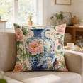 thumbnail image 2 of Chinoiserie Throw Pillow Covers 18x18 Inch, Floral Blue & White Porcelain Palace Peacock Monkey Decorative Pillow Cases, 2 of 6