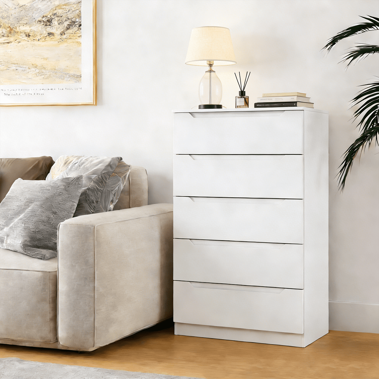 Meteorleg White 5 Drawer Dresser for Bedroom, 48" H Tall Modern Chest of Drawers, Wood Storage Dresser with Deep Drawers for Living Room Hallway Entryway
