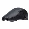 thumbnail image 4 of BELTNOV Men's Leather Flat Cap Vintage Ivy Newsboy Driving Hat Adjustable Faux Leather Golf Cabbie Hat for Fall Black, 4 of 9