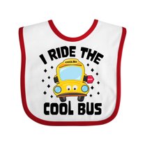 Inktastic I Ride the Cool Bus with Yellow Bus Boys or Girls Baby Bib