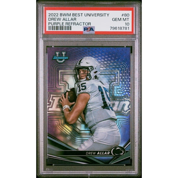 Graded 2022 Topps Bowman Best University Drew Allar #80 Purple Refractor #/250 Rookie RC Football Card PSA 10 Gem Mint