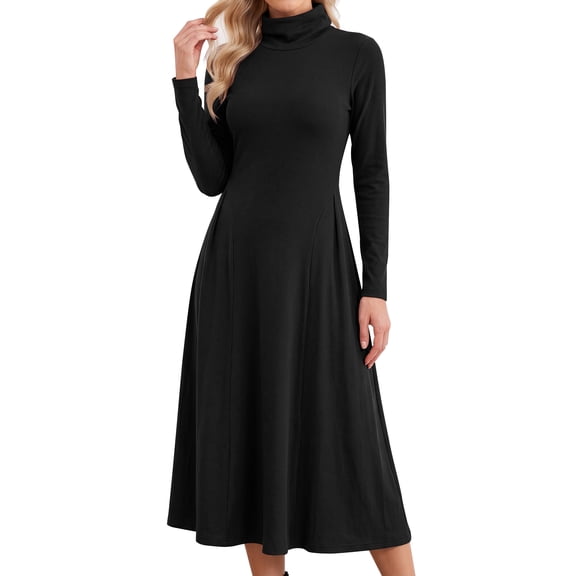 DARING DIVA Women's Sweater Turtleneck Long Sleeve A Line Knit Dress S Black