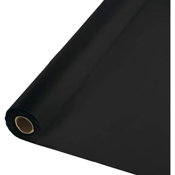 touch of color plastic tablecover banquet roll, 100-feet, black velvet