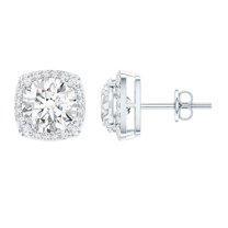 Rosec Jewels 3.50 CT Moissanite Classic Halo Stud Earrings, 18K White Gold