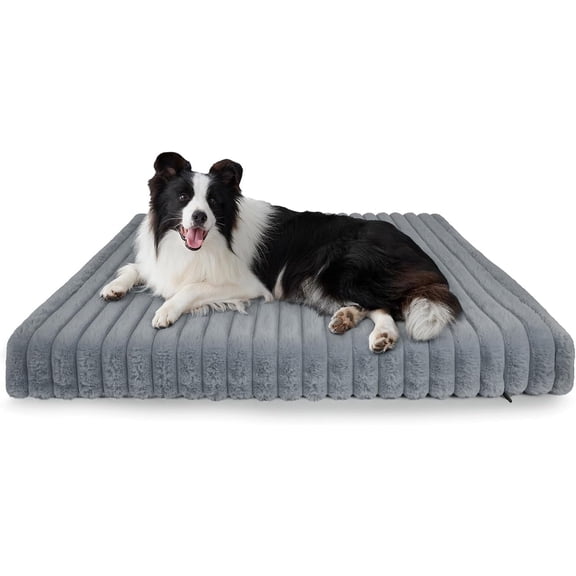 Waterproof Orthopedic XL Dog Bed, Egg Foam Supportive Dog Crate Beds with Washable Cover, Corduroy Fleece Super Soft Pet Bed Furniture for Indoors (41" x 27", Grey)