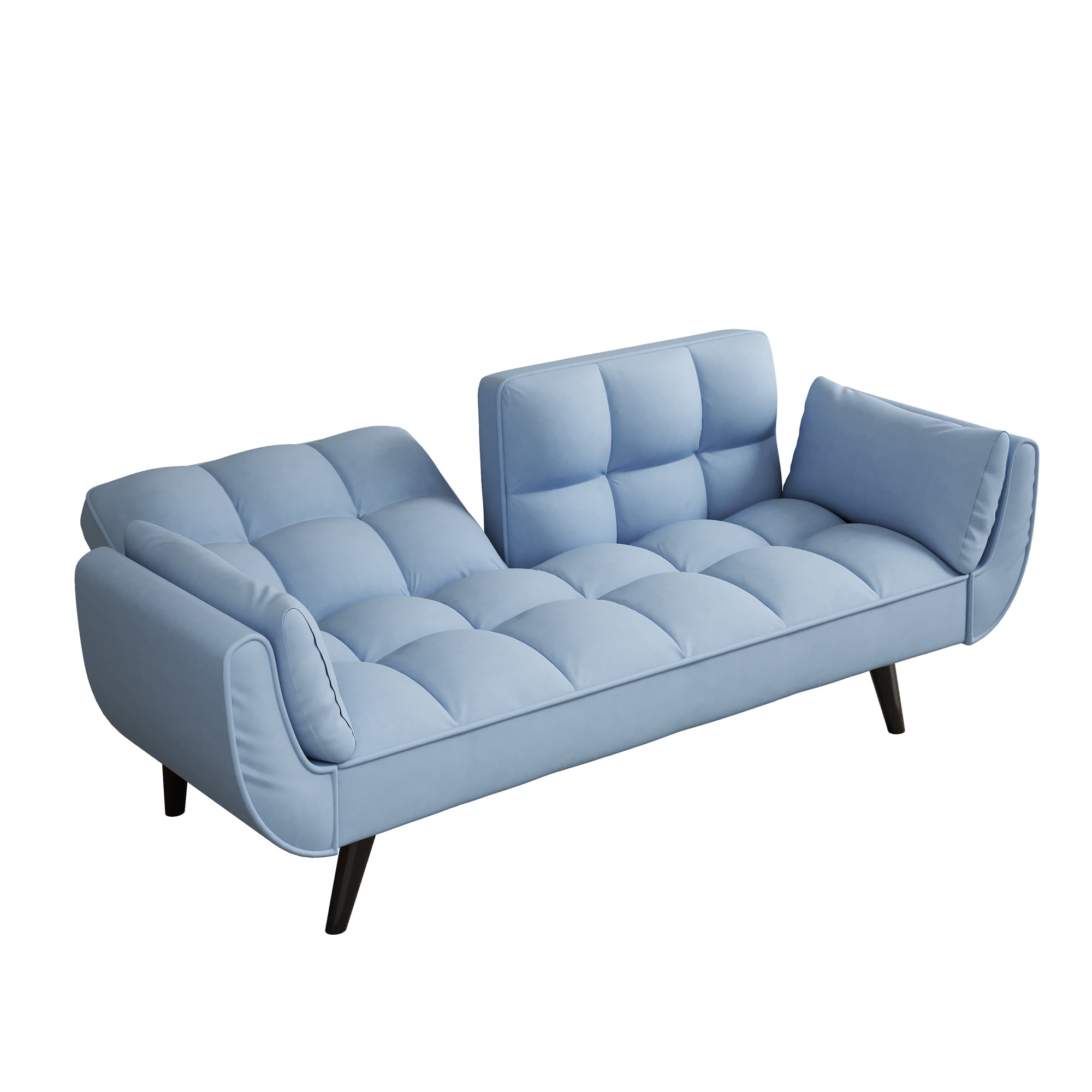 Aukfa 75" Flared Arm Futon Convertible Sofa Bed, Curved Sleeper Sofa for Home Office, Blue