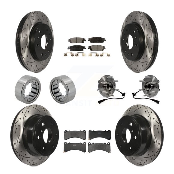 Transit Auto Roulement de Moyeu de Roue avant Arrière avec Disque de Frein Enduit et Kit de Chaussures Semi-Métalliques (10 Pcs) pour Voiture GMC Sierra 1500 Yukon Cadillac TG Escalade Chevrolet Suburban ESV Tahoe 4WD - KBB-131417