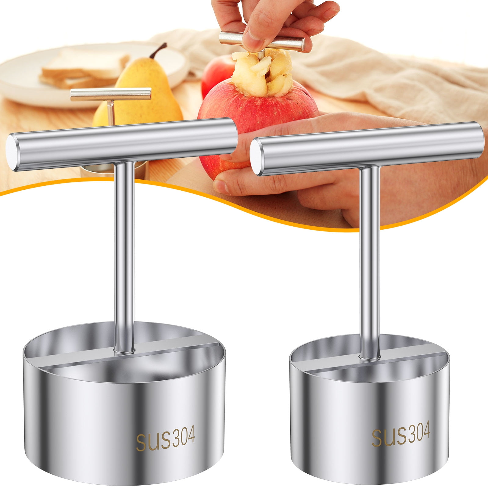 2pcs Apple Corer Stainless Steel Fruit Pitter Set Easy to Use Corer and
