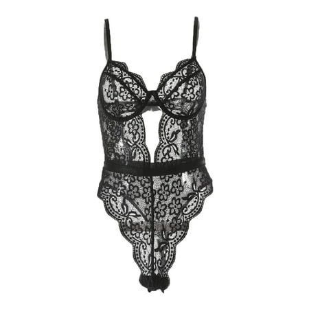 

Multitrust Women Teddy Lingerie Floral Lace One Piece Snap Crotch Bodysuit