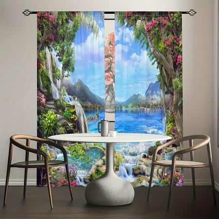 

ZNGYXMN Tropical Hawaiian Beach Scenery Semi-Blackout Curtains - Set of 2 Stunning Window Landscape Panels - Insulated for Heat and Enhanced Privacy - Elegant Rod Pocket Design for Bedroo