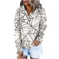 thumbnail image 1 of HKEJIAOI Halloween Hoodies for Femmes Manches Longues Col Rond Imprimé Graphique Moderne Halloween Célébration Esthétique Femmes Blanc, 1 of 6