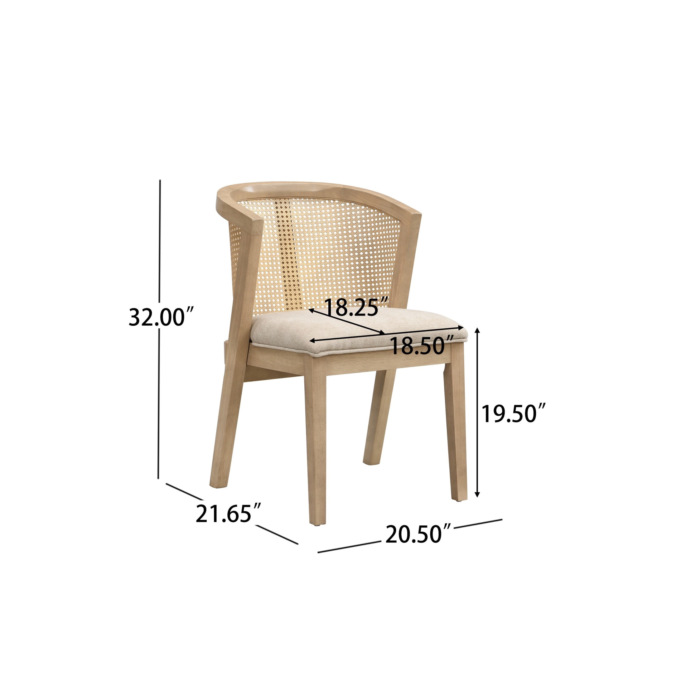 Christopher Knight Home Wood Dining Chairs with Cane Rattan Backrest, Light Ash+Beige, Set of 2