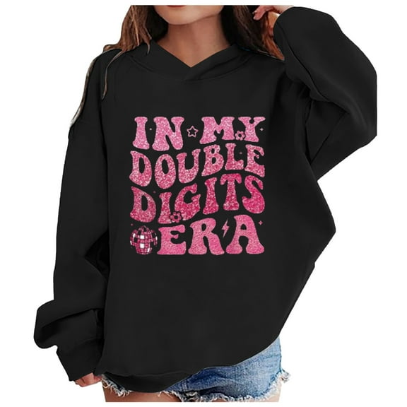 NIEWTR Los Angele Sweatshirts For Girls Long Sleeve Letter Print Hoodie Drawstring Comfy Casual Hooded Fashion Pullover Tops (5-6 Years,Black)