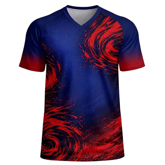 Big & Tall Sports T-Shirts for Men Football Printed Short Sleeve V Neck Breathable Casual Trendy Summer Tops (XL, Dark Blue)