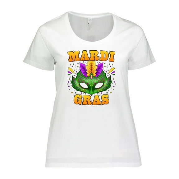 Inktastic Mardi Gras with Green Masquerade Mask Women's Plus Size T-Shirt