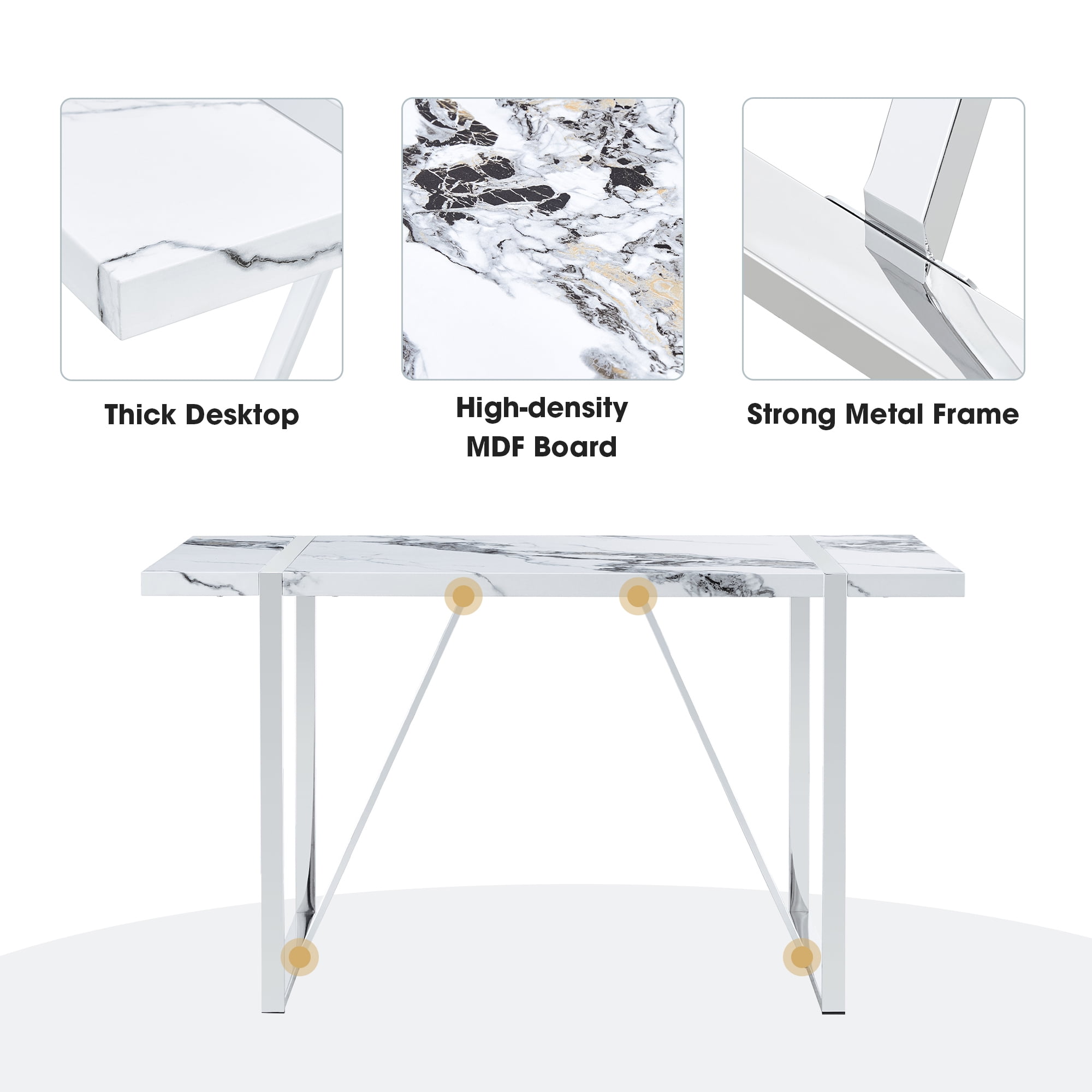 EUROCO 5PCS Faux Marble Dining Table Set,55.1" Longer Dining Room Table Set for 4 with MDF Tabletop,Stainless Steel Table and Chair Legs,4 PU Leather Chairs,Easy Clean and Waterproof Kitchen Set