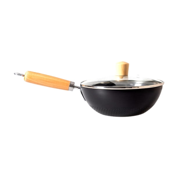 Sartén para freír profunda con mango ergonómico y olla de hierro antiadherente con tapa 20 centímetros