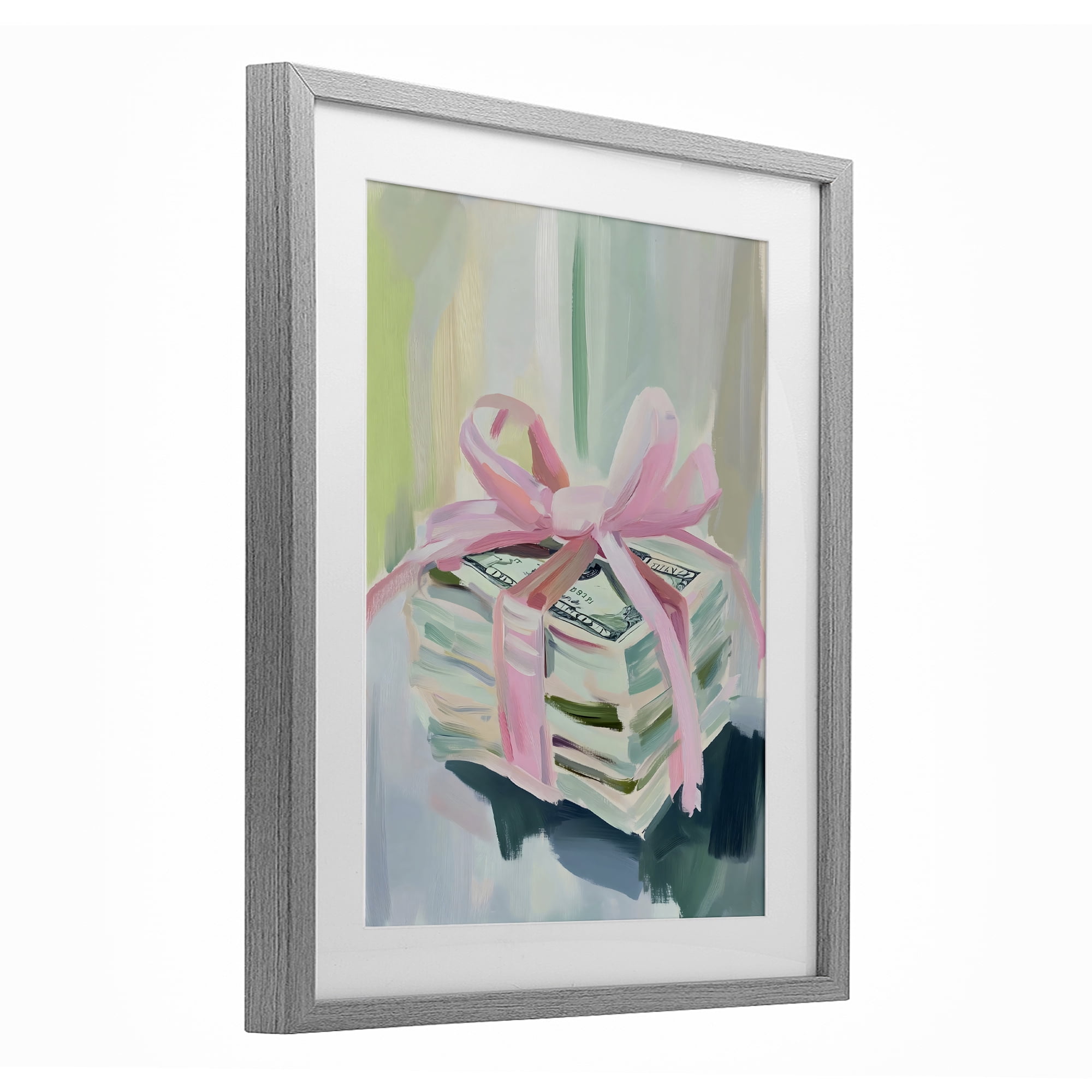 Stupell Industries Pink Bow Cash Bundle Gray Framed Print Under Glass, design by The Prints Vibe