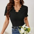 thumbnail image 2 of Seductiva Women's Slim-Fit Short Sleeve T-Shirt Women's Spring Solid Color Lace Hollowomen Splicing V Neck Lace Collar Slimming Short Sleeve T Shirt Fashion Basic Tees Fashion Basic Tees, 2 of 9