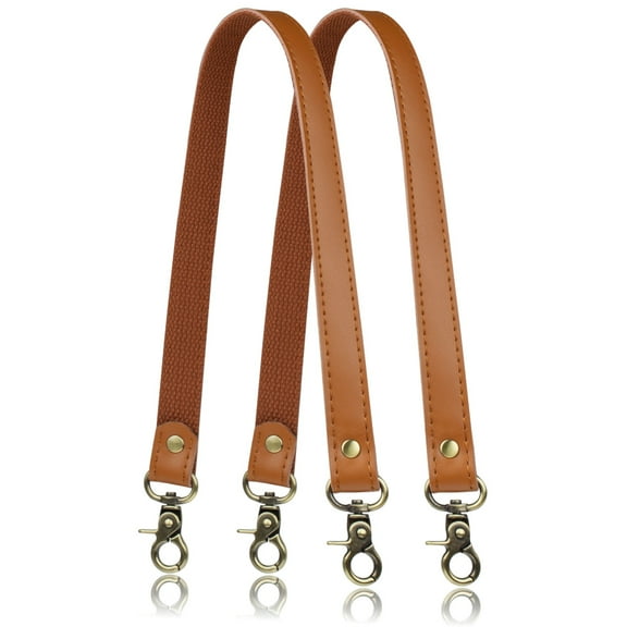 ALLZEDREAM Genuine Cowhide Leather Shoulder Strap 2-Pack with Canvas Backing & Antique Brass Clasps (23.6"x0.8")