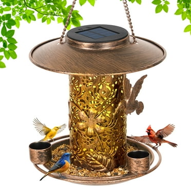 Naipo Solar Wild Bird Feeder for Outdoors Hanging, Metal Bird Feeder for Cardinals, Bird Lovers Gift, Solar Lantern Garden Decoration