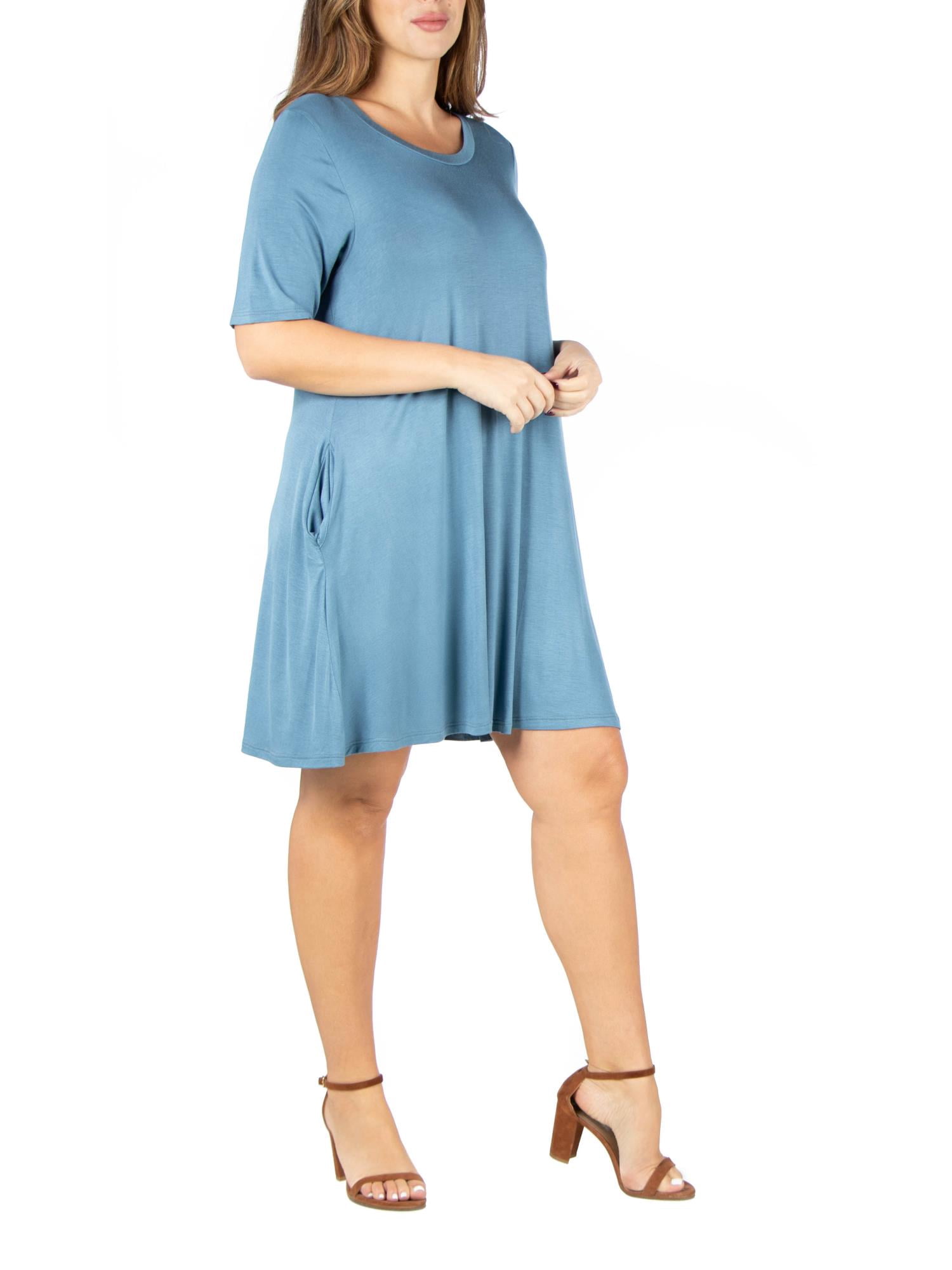 24/7 Comfort Apparel Women's Plus Size Knee Length Pocket T Shirt Dress