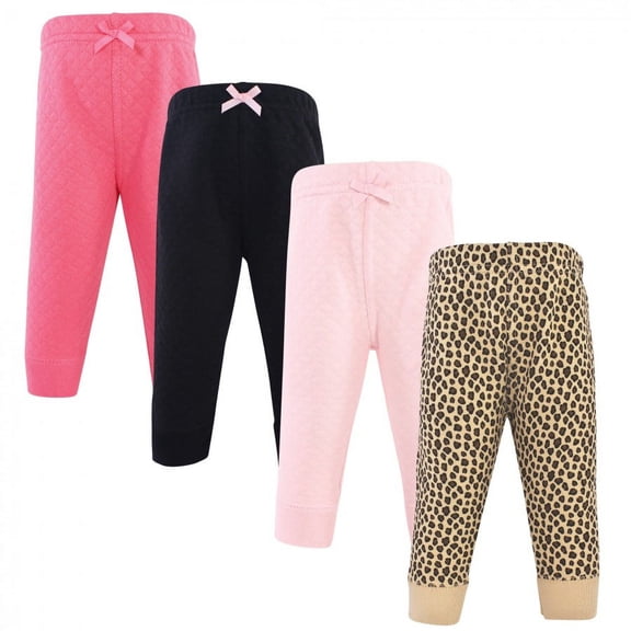 Hudson Baby Infant and Toddler Girl Quilted Jogger Pants 4pk, Leopard, 12-18 Months