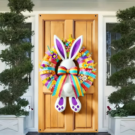 LAMIRO Happy Easter Day Decorations Easter Door Cover Garden Wall Decoration Holiday Decoration Background Banner Welcome Door Porch Sign Banner for Spring Easter Holiday Party Decorations