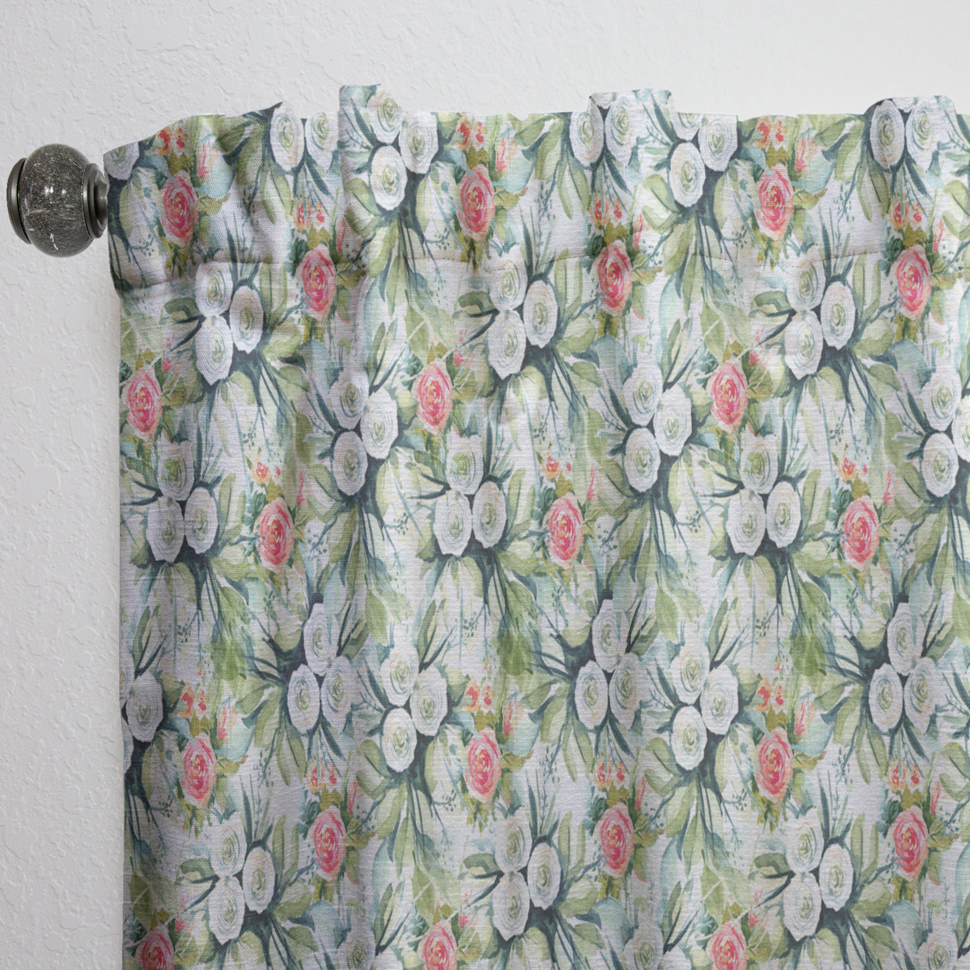 Designart 'Flowers With Green Leaves X' Floral Curtain Panel