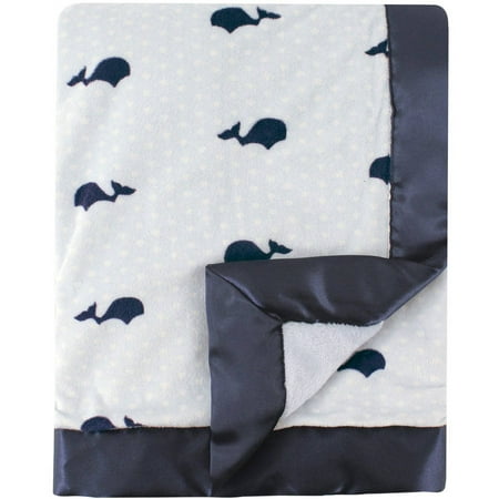 Hudson Baby Boy and Girl Plush Blanket with Satin