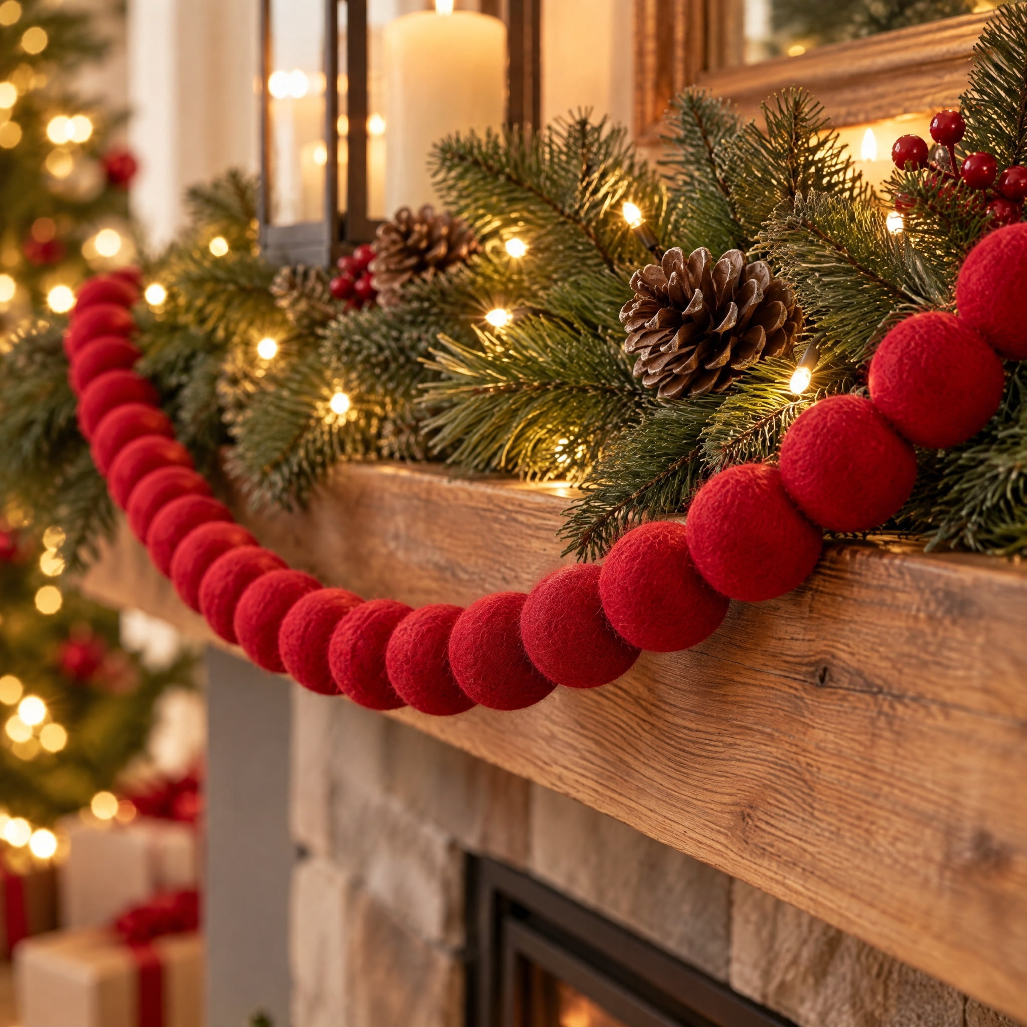 Pom-Pom Christmas Garland, Red, 6', by Holiday Time