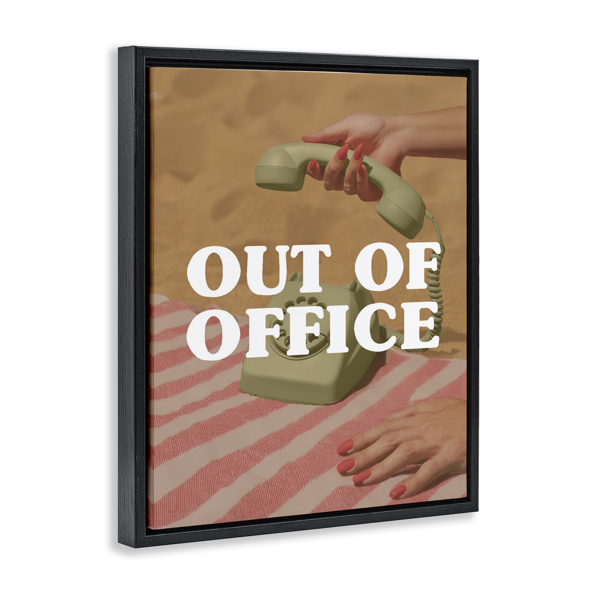 Out of Office Green Phone Black Framed Floater Canvas Wall Art, design by Lil' Rue