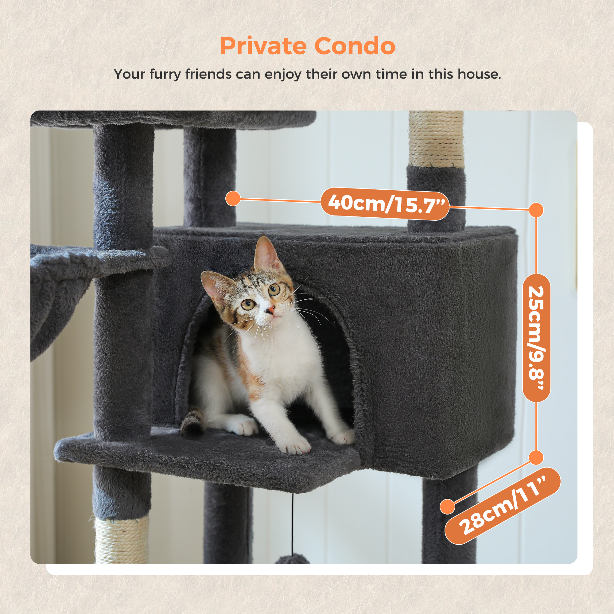 PAWZ Road 46.5" Large Cat Tree Multi-Level Cat Tower with Top Perchs&Big Condo Indoor Dark Gray