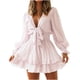 thumbnail image 1 of Vestidos sólidos de encaje con volantes de manga larga con cuello en V sexy de otoño e invierno para mujer Fridja  yut5450, 1 of 8