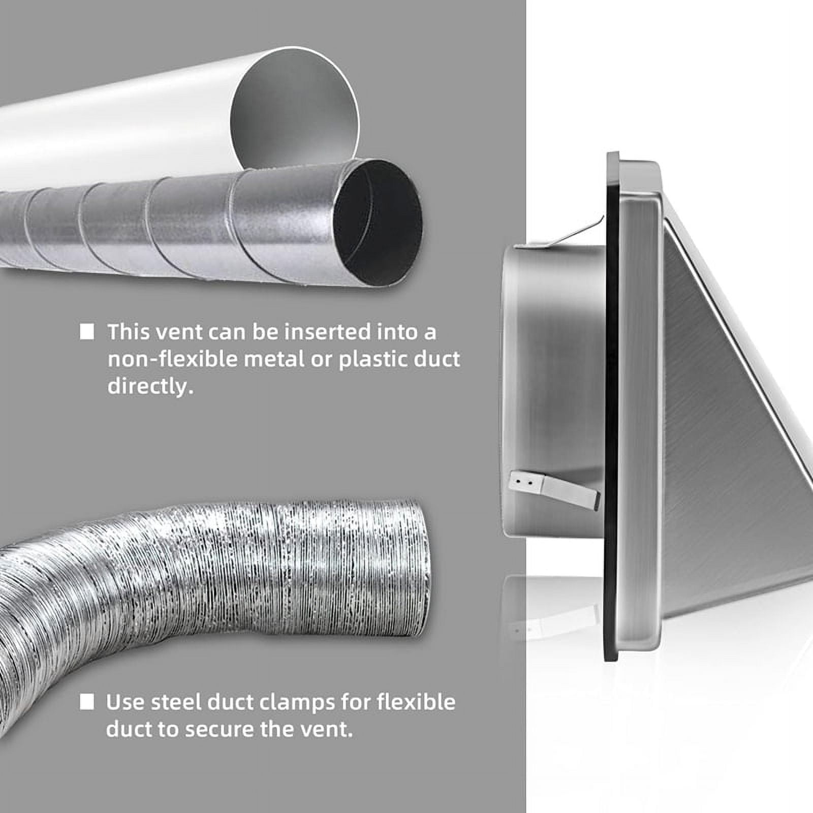 5-Inch External Extractor Wall Vent Cushioned Non Return Flap, Stainless Steel Outside Dryer Vent Covers for House