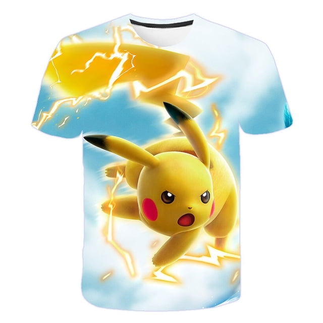 Camiseta de Pikachu con estampado 3D de Pokémon para niño y niña, camisa informal de moda, ropa de dibujos animados de 3 a 14 años qym unisex