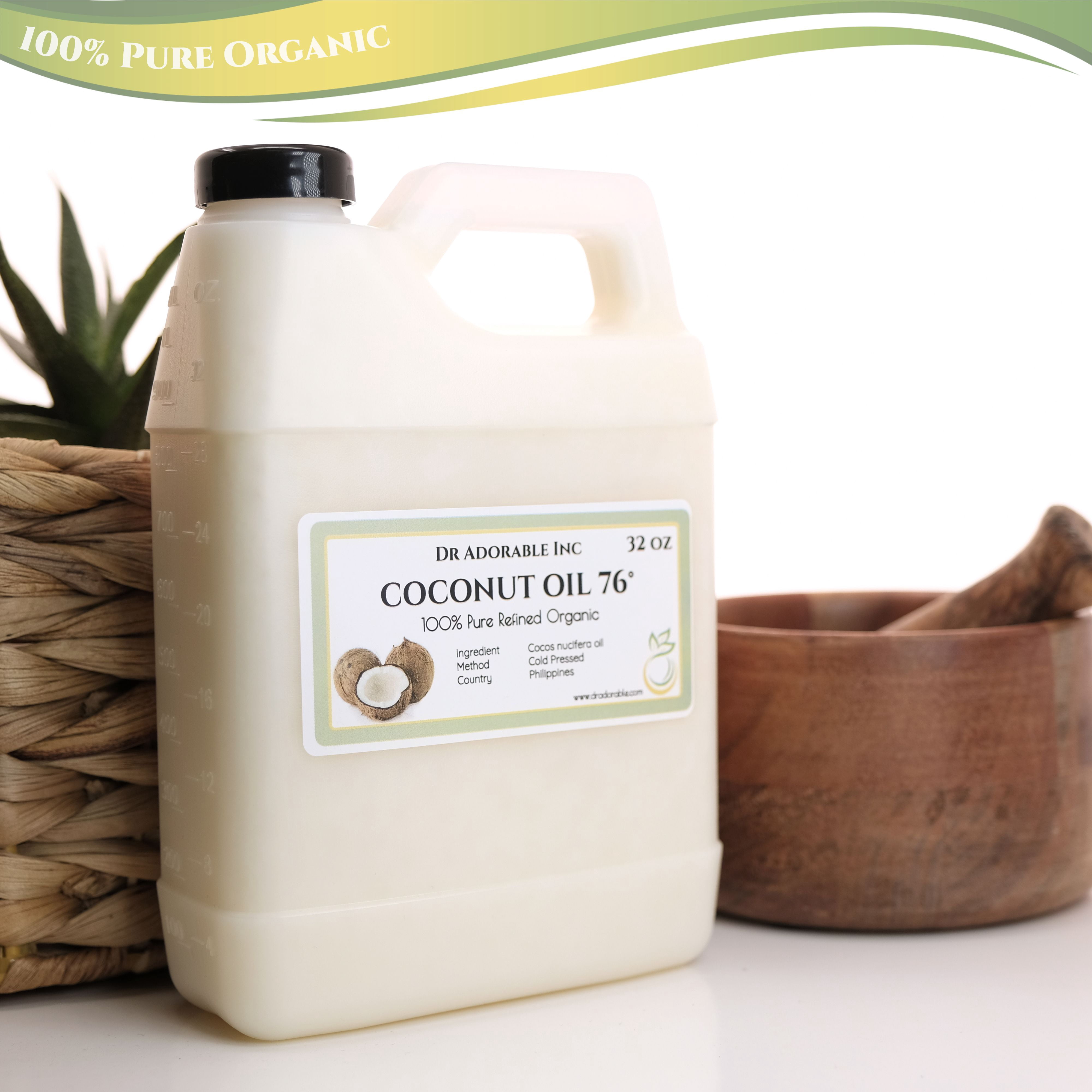 Dr. Adorable - 100% Pure Coconut 76 F Oil Organic Cold Pressed Refined Moisturizing Oil For Face Skin Hair - 32 oz