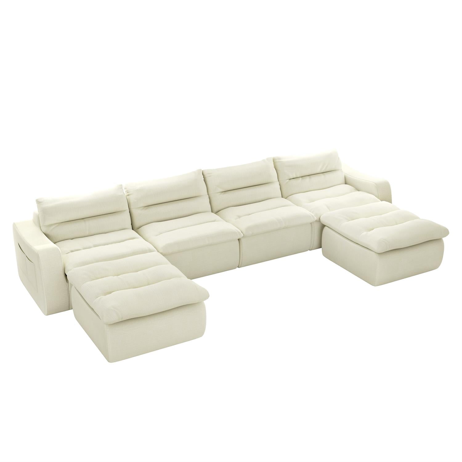 Demi Bonn 150" Modern L-Shaped Modular Sofa, Comfortable Beanbag Style, Stylish Lazy Couch for Living Rooms and Relaxation, Beige