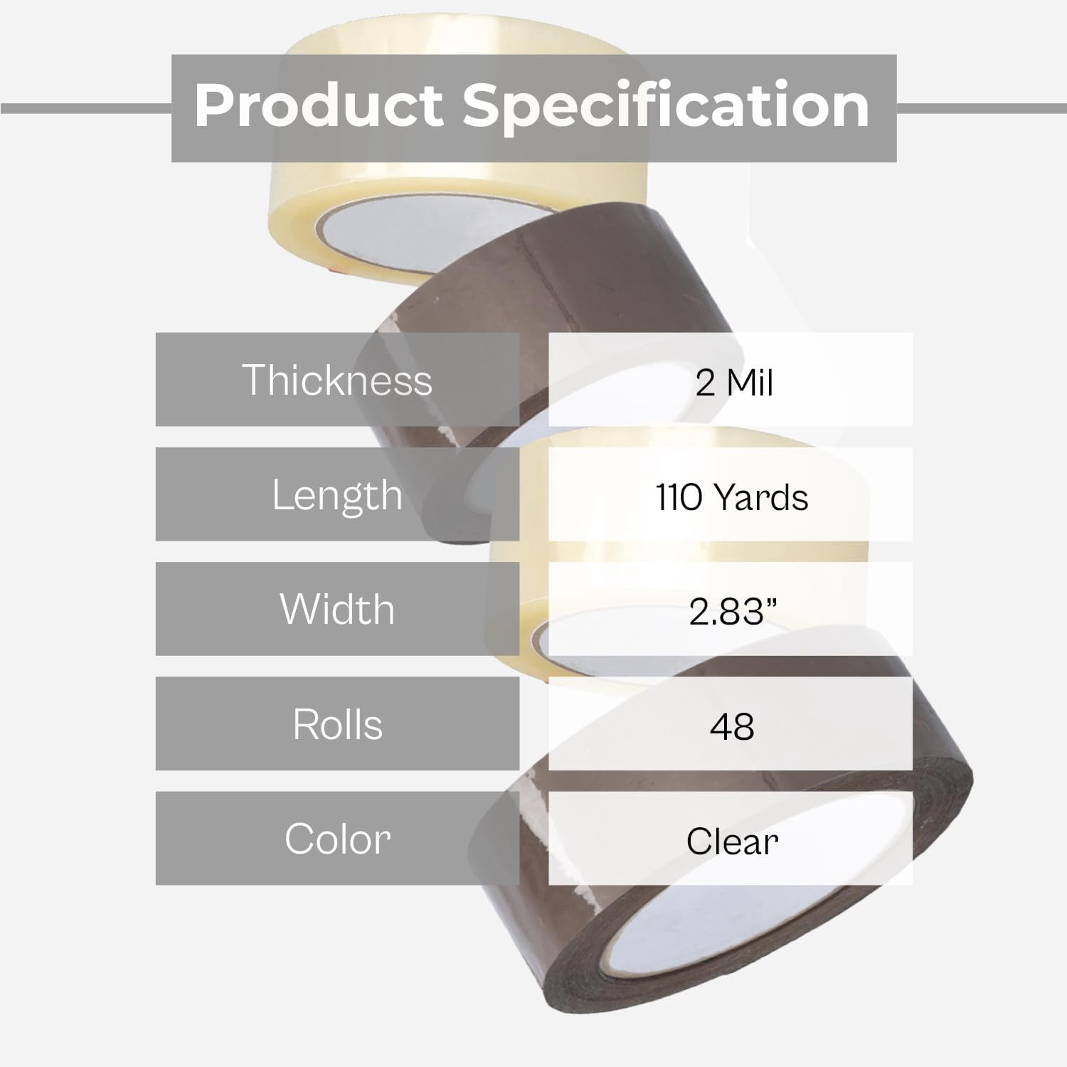 Shield Tape Carton Box Sealing Packing Tape, 2 Mil, 48 Rolls, 72mm x 100m for Packing and Shipping