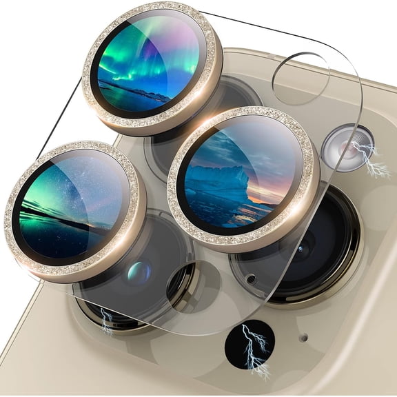 for iPhone 14 Pro and iPhone 14 Pro Max Camera Lens Protector Aluminum Alloy Acrylic Tempered Glass Camera Screen Protector Accessories Case Friendly Cover Glitter Gold