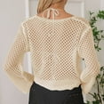 thumbnail image 5 of jobturf Swimsuit Coverup for Women Trendy Hollow Out Crochet Tops Beach Vacation Summer Shirts Cover Ups Tie Front Cardigan Swimwear, 5 of 6